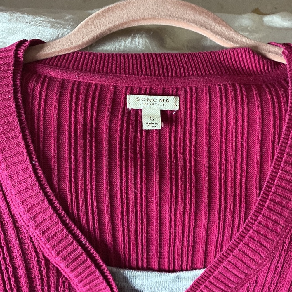 Sonoma long sleeved vee neck knit sweater with faux buttons - Picture 2 of 5